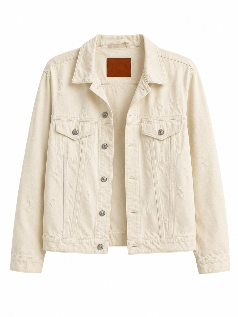 Zara Woman White Distressed Denim Jacket Size M